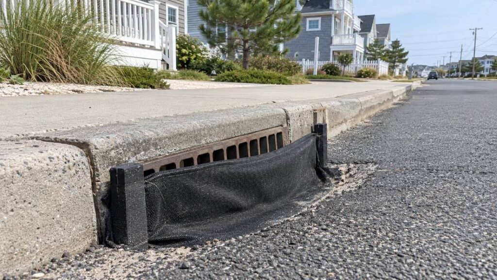 Storm drain inlet protection installed on a Toms River construction site